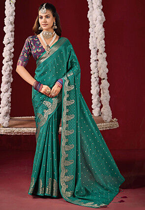 Woven Art Silk Saree in Teal Green