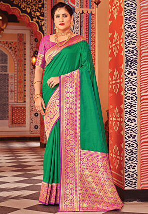 Woven Art Silk Saree in Teal Green