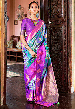 Woven Art Silk Saree in Teal Green