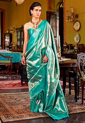 Woven Art Silk Saree in Teal Green