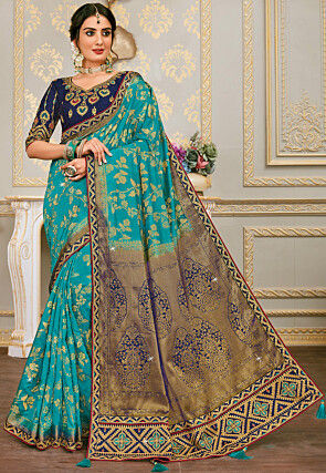 Woven Art Silk Saree in Turquoise