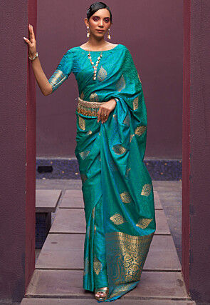 Turquoise Blue South Silk Saree | South silk sarees, Tussar silk saree, Silk  sarees