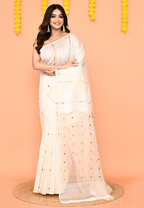 Woven Art Silk Saree in White