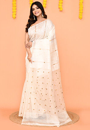 Woven Art Silk Saree in White