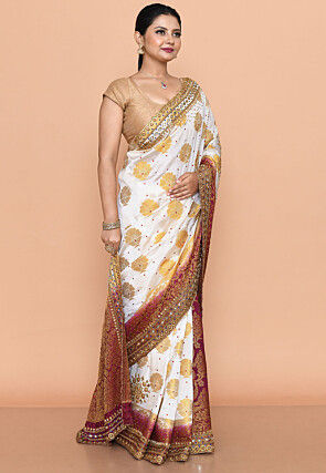 Woven Art Silk Saree in White