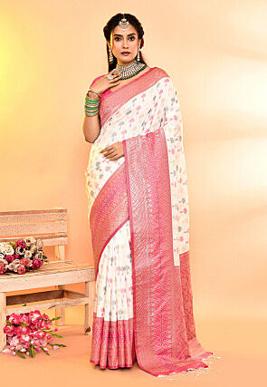 Woven Art Silk Saree in White