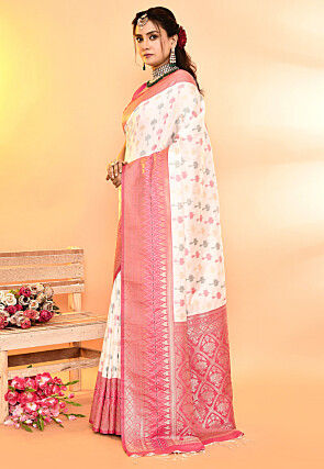 Woven Art Silk Saree in White
