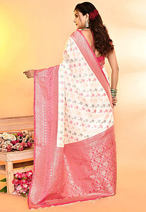 Woven Art Silk Saree in White