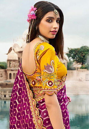 Woven Art Silk Saree in Wine and Mustard