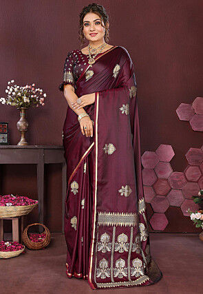 Woven Art Silk Saree in Wine