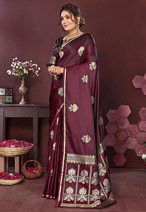 Woven Art Silk Saree in Wine