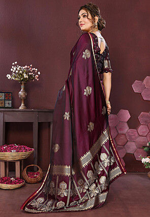 Woven Art Silk Saree in Wine