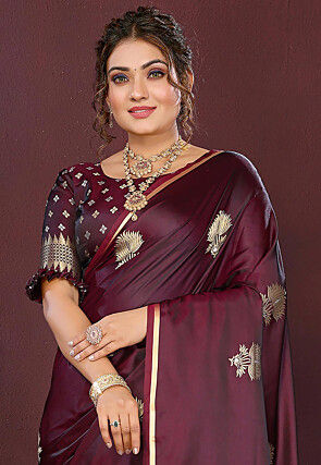 Woven Art Silk Saree in Wine