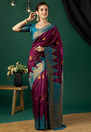 Woven Art Silk Saree in Wine