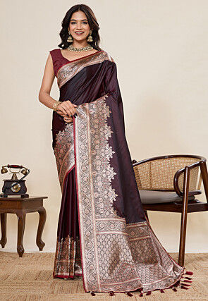 Woven Art Silk Saree in Wine