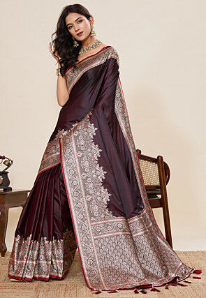 Woven Art Silk Saree in Wine