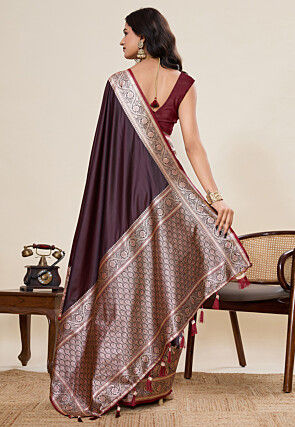 Woven Art Silk Saree in Wine
