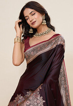 Woven Art Silk Saree in Wine