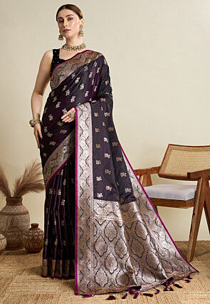 Woven Art Silk Saree in Wine
