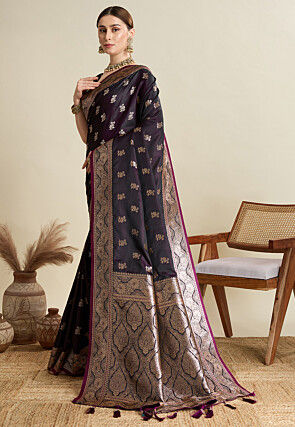 Woven Art Silk Saree in Wine