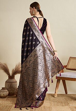 Woven Art Silk Saree in Wine