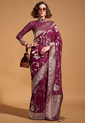 Woven Art Silk Saree in Wine