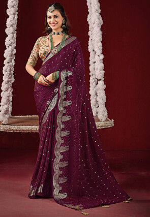 Woven Art Silk Saree in Wine