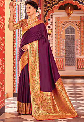 Woven Art Silk Saree in Wine