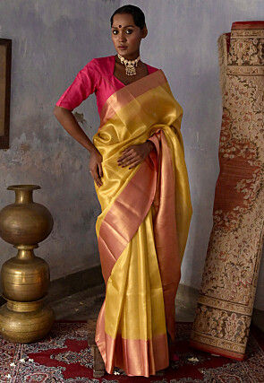 Woven Art Silk Saree in Yellow