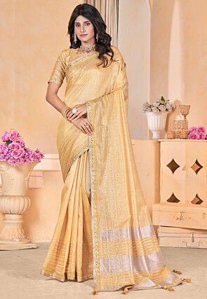 Woven Art Silk Saree in Yellow