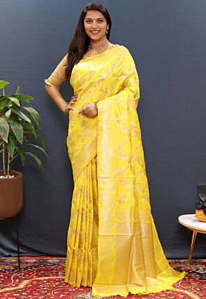 Woven Art Silk Saree in Yellow