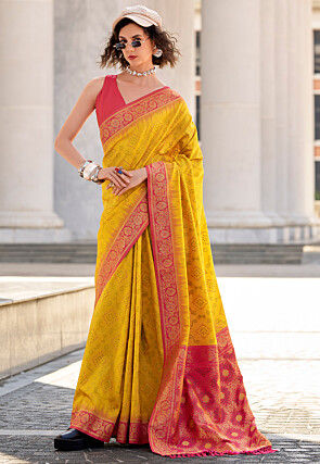 Woven Art Silk Saree in Yellow
