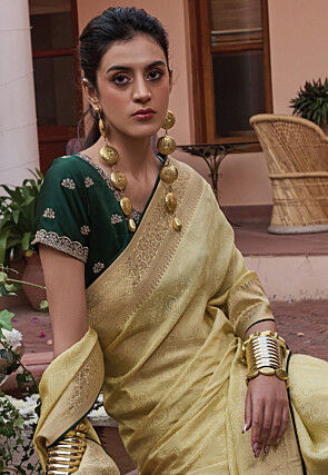 Woven Art Silk Saree in Yellow