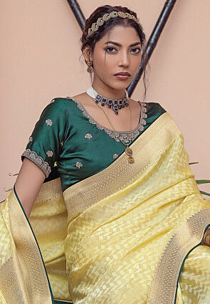 Woven Art Silk Saree in Yellow