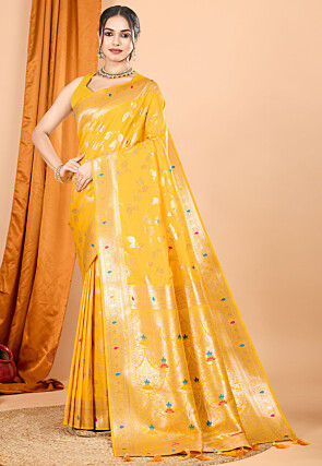 Woven Art Silk Saree in Yellow