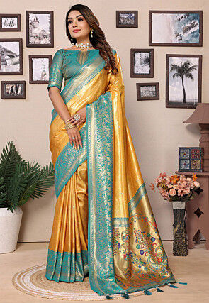 Woven Art Silk Saree in Yellow
