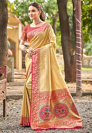 Woven Art Silk Saree in Yellow