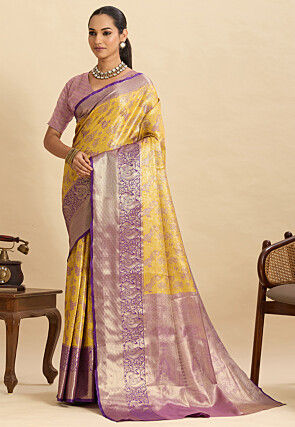 Woven Art Silk Saree in Yellow