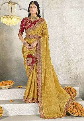 Woven Art Silk Jacquard Saree in Yellow