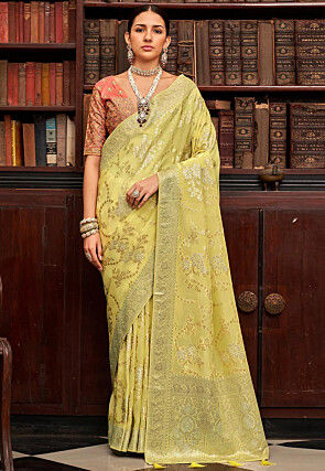 Woven Art Silk Saree in Yellow