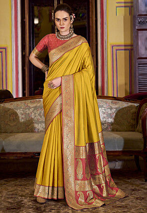 Woven Art Silk Saree in Yellow