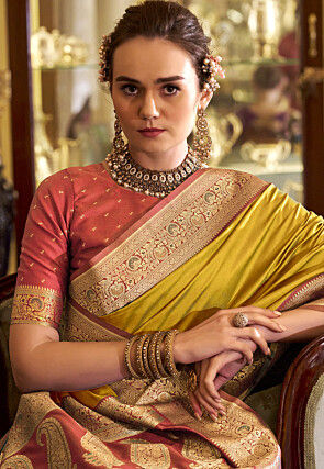 Woven Art Silk Saree in Yellow