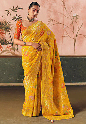 Woven Art Silk Saree in Yellow