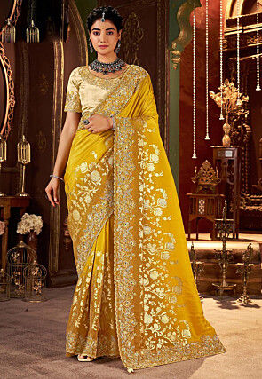 Woven Art Silk Saree in Yellow
