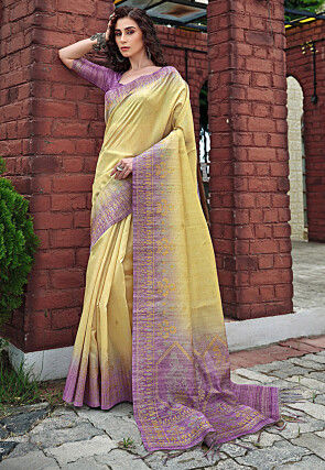Woven Art Silk Saree in Yellow