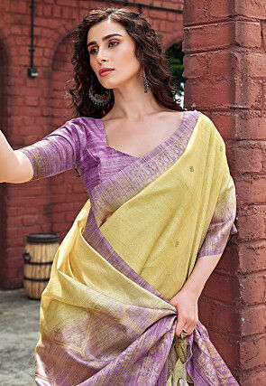 Woven Art Silk Saree in Yellow