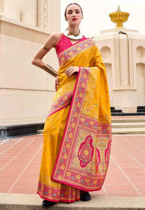 Woven Art Silk Saree in Yellow