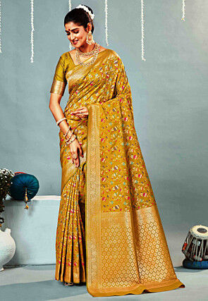 Woven Art Silk Saree in Yellow