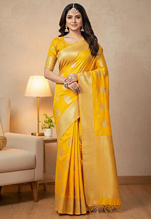 Woven Art Silk Saree in Yellow
