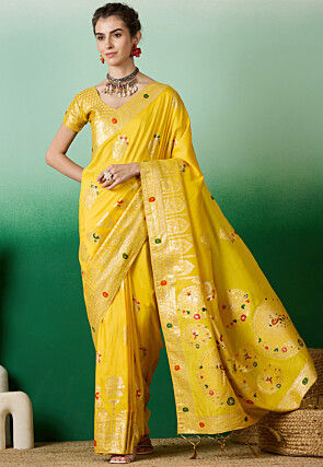 Woven Art Silk Saree in Yellow